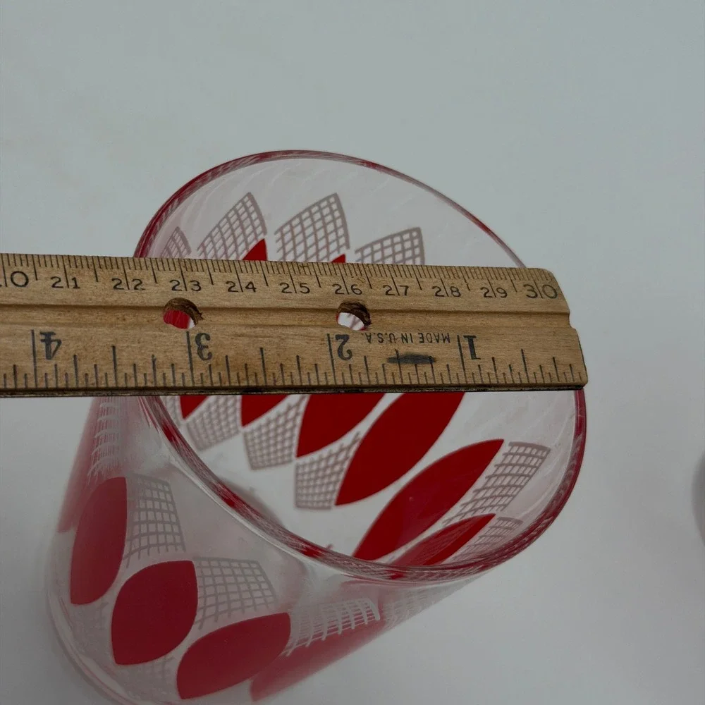 Vintage Mid Century Modern Red White Atomic Petal Juice Glasses Set of 2 MCM